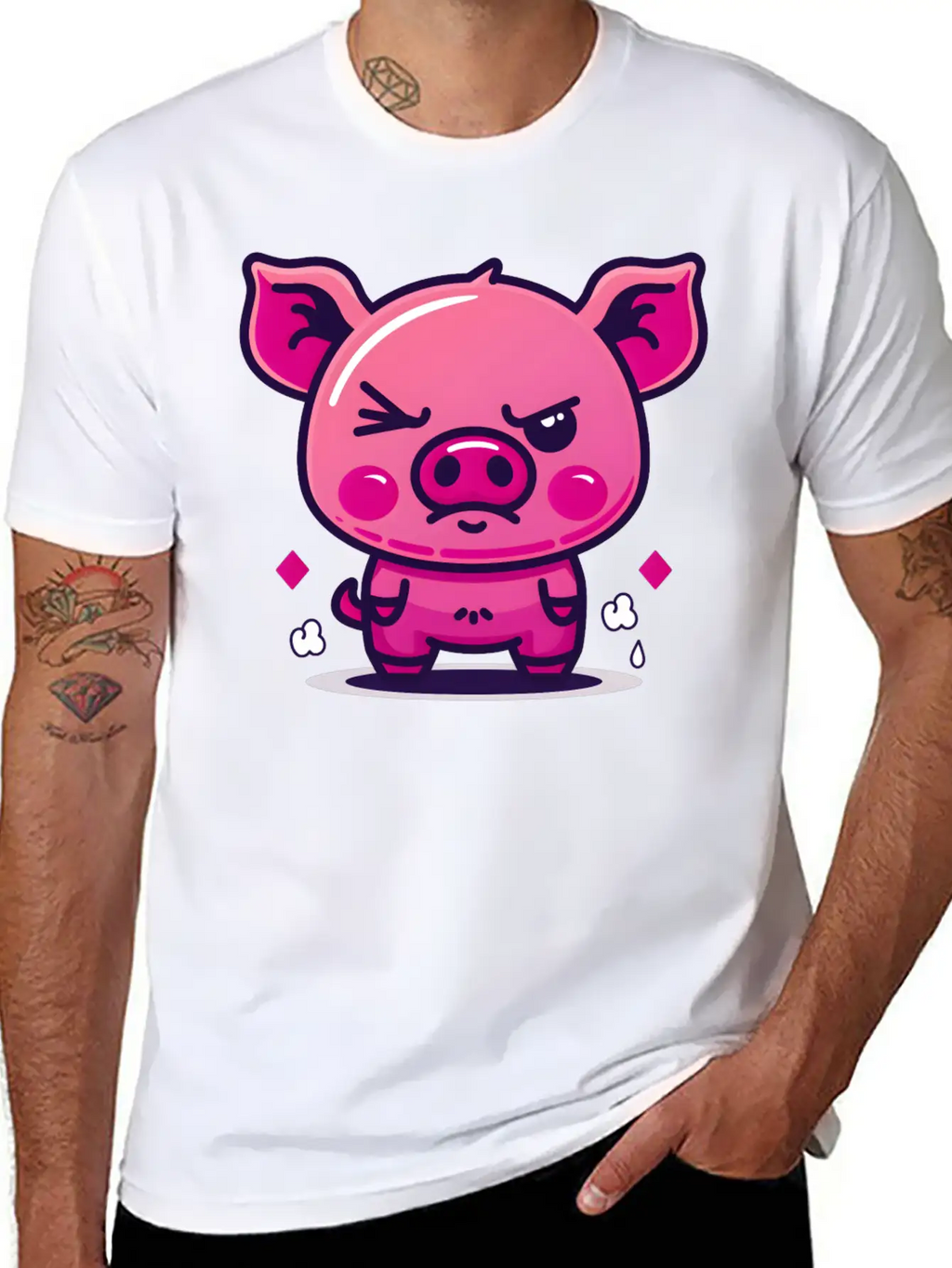 Skeptical Swine - Funny Cute Frowning Pig Design Relaxed Everyday Tee – Lightweight And Durable Cotton