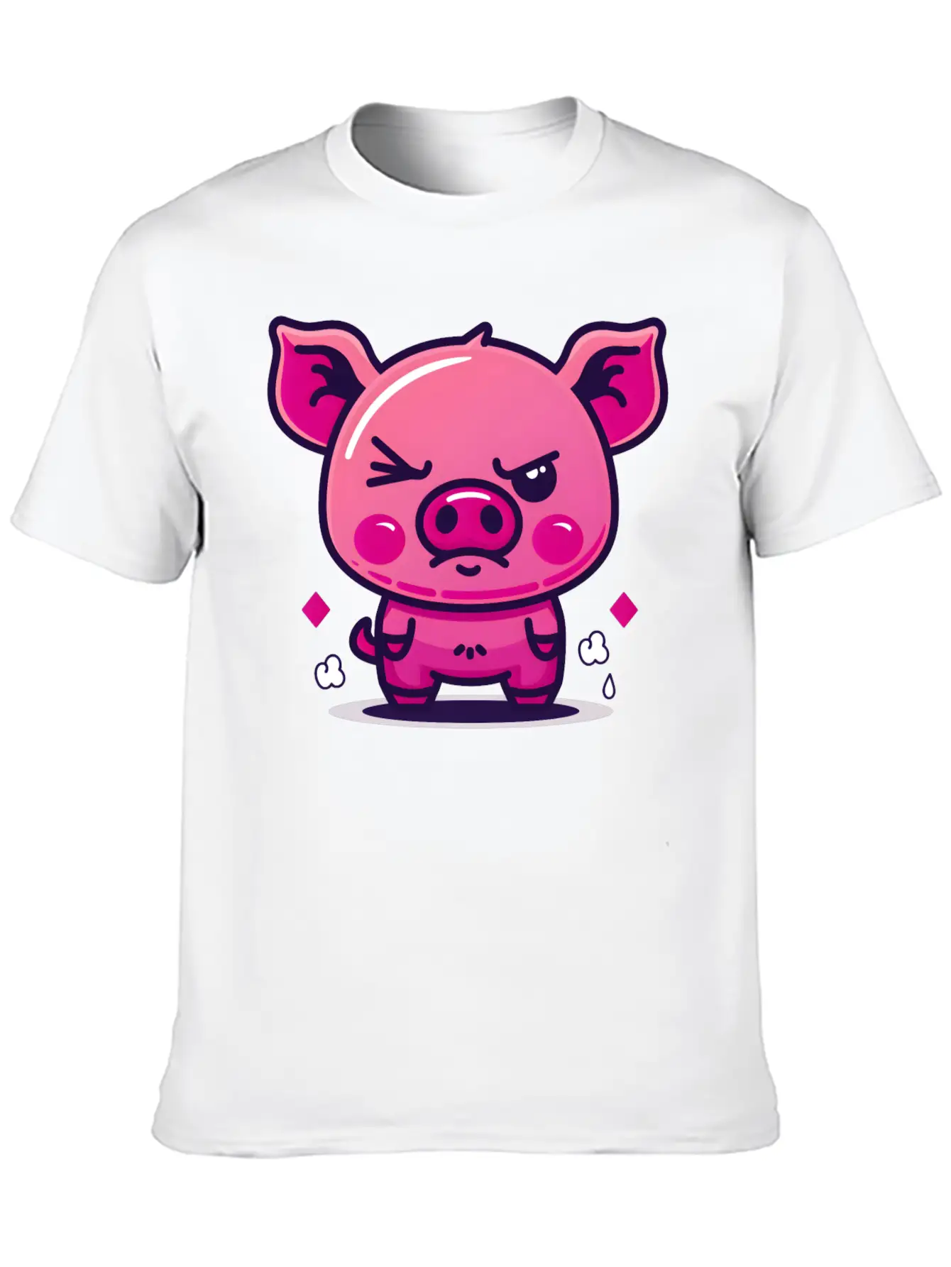 Skeptical Swine - Funny Cute Frowning Pig Design Relaxed Everyday Tee – Lightweight And Durable Cotton