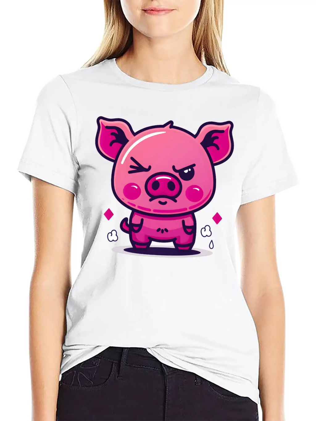 Skeptical Swine - Funny Cute Frowning Pig Design Relaxed Everyday Tee – Lightweight And Durable Cotton