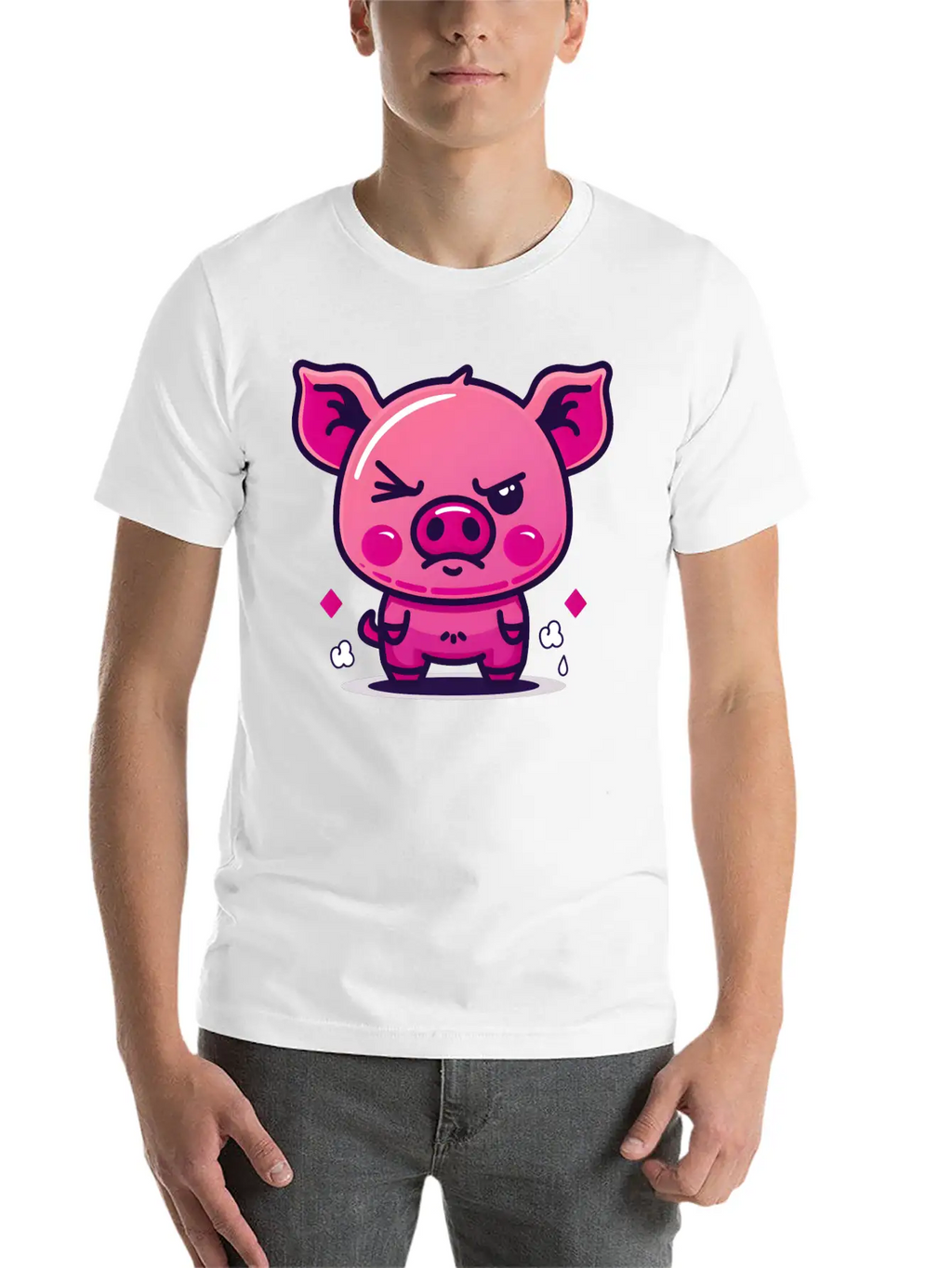 Skeptical Swine - Funny Cute Frowning Pig Design Relaxed Everyday Tee – Lightweight And Durable Cotton