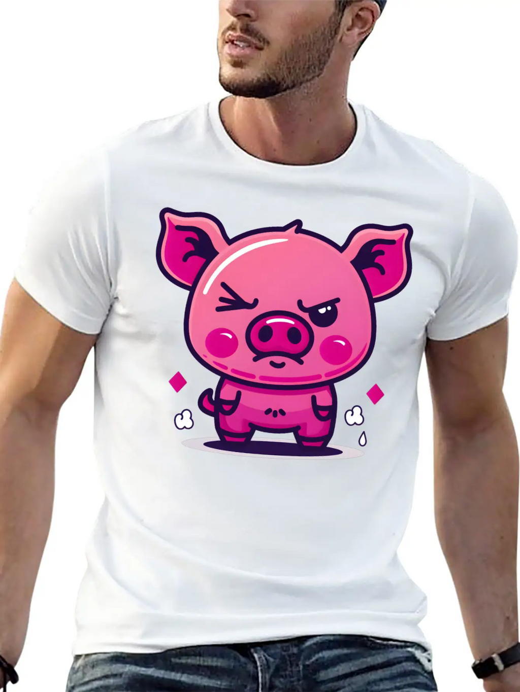 Skeptical Swine - Funny Cute Frowning Pig Design Relaxed Everyday Tee – Lightweight And Durable Cotton