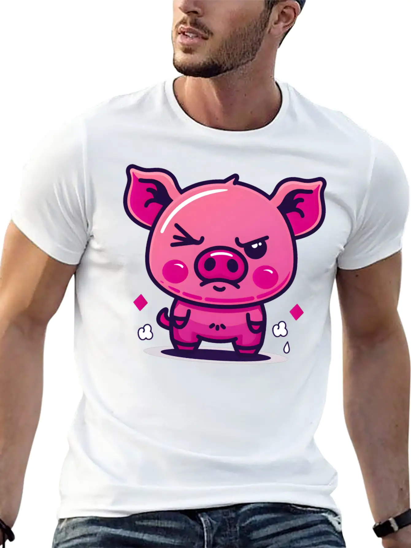 Skeptical Swine - Funny Cute Frowning Pig Design Relaxed Everyday Tee – Lightweight And Durable Cotton
