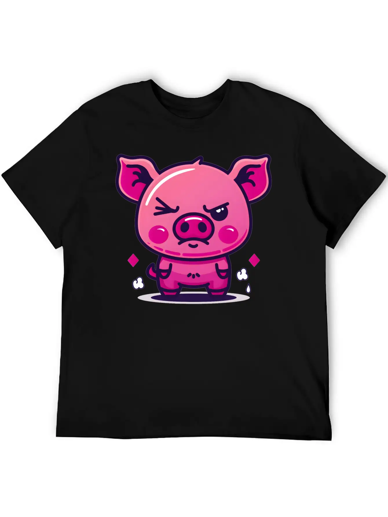 Skeptical Swine - Funny Cute Frowning Pig Design Relaxed Everyday Tee – Lightweight And Durable Cotton