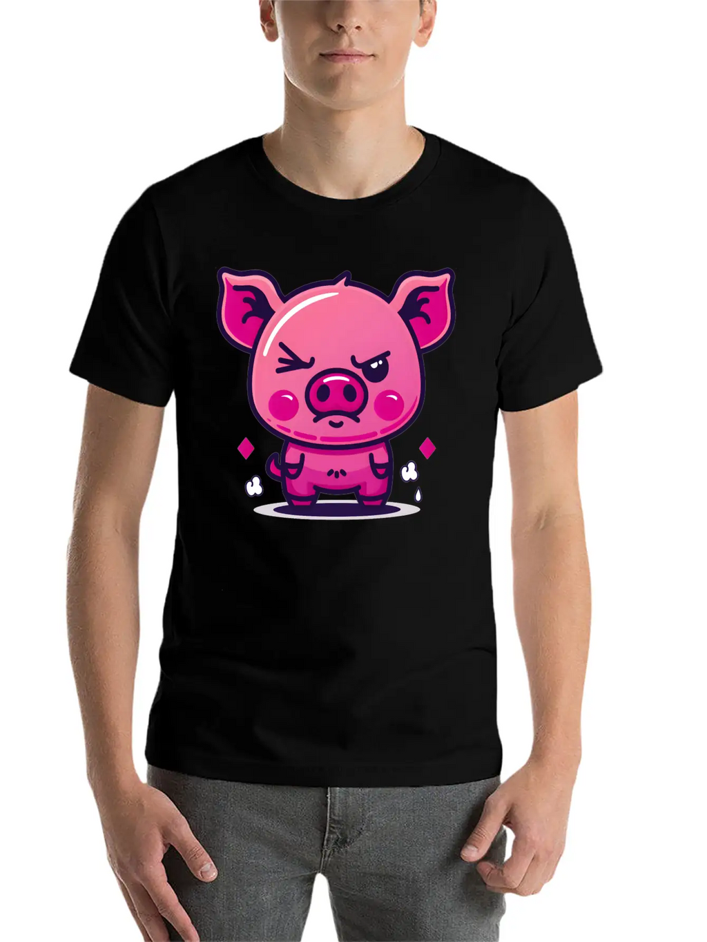 Skeptical Swine - Funny Cute Frowning Pig Design Relaxed Everyday Tee – Lightweight And Durable Cotton