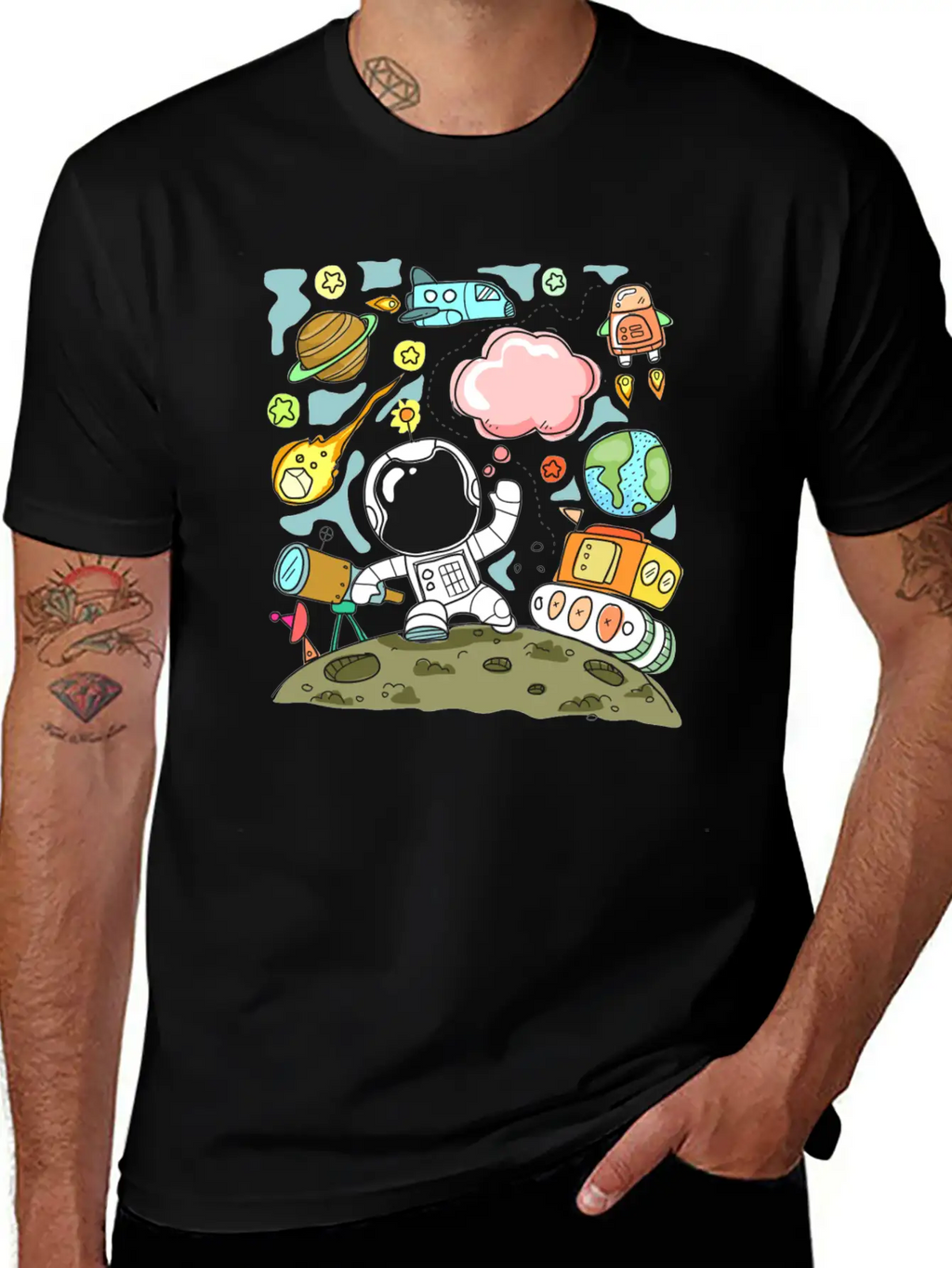 Sketch Space Travel Basic Graphic T-Shirt – Daily Comfort In Soft Cotton
