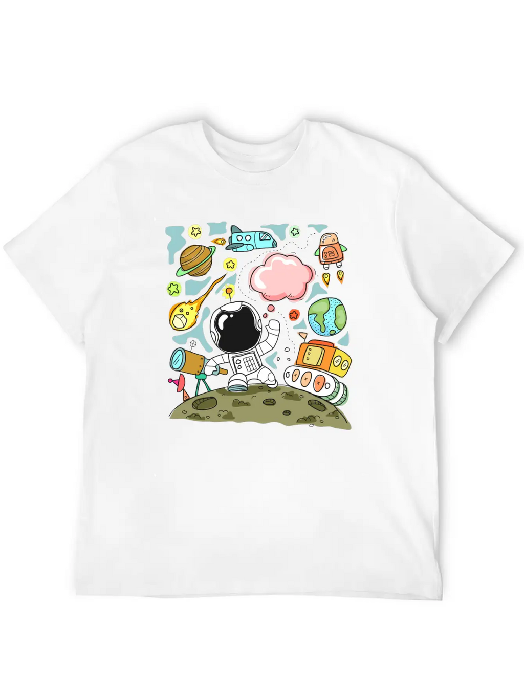 Sketch Space Travel Basic Graphic T-Shirt – Daily Comfort In Soft Cotton