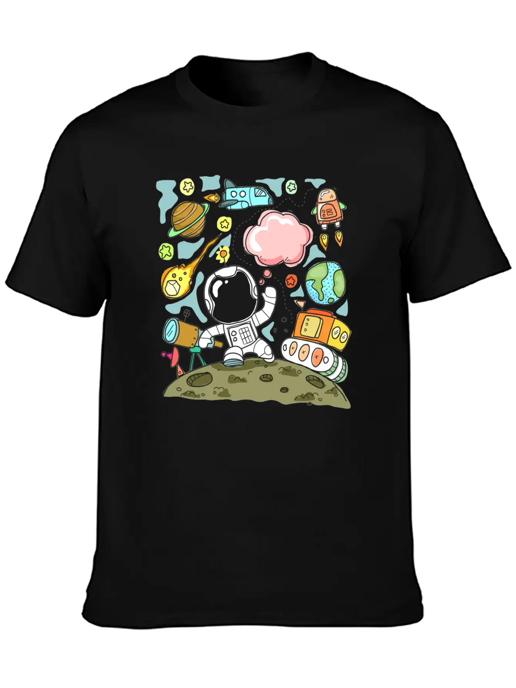 Sketch Space Travel Basic Graphic T-Shirt – Daily Comfort In Soft Cotton