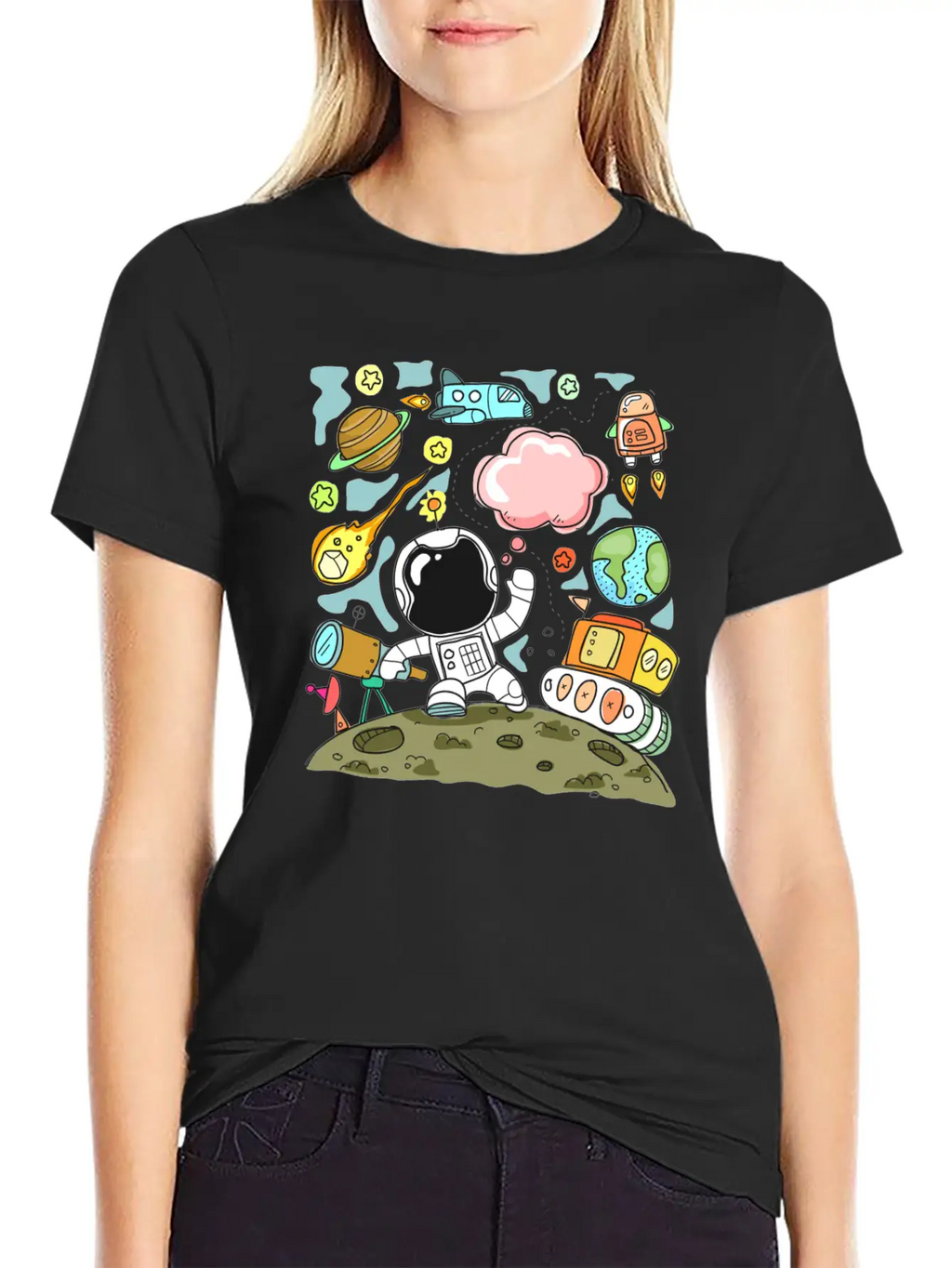 Sketch Space Travel Basic Graphic T-Shirt – Daily Comfort In Soft Cotton