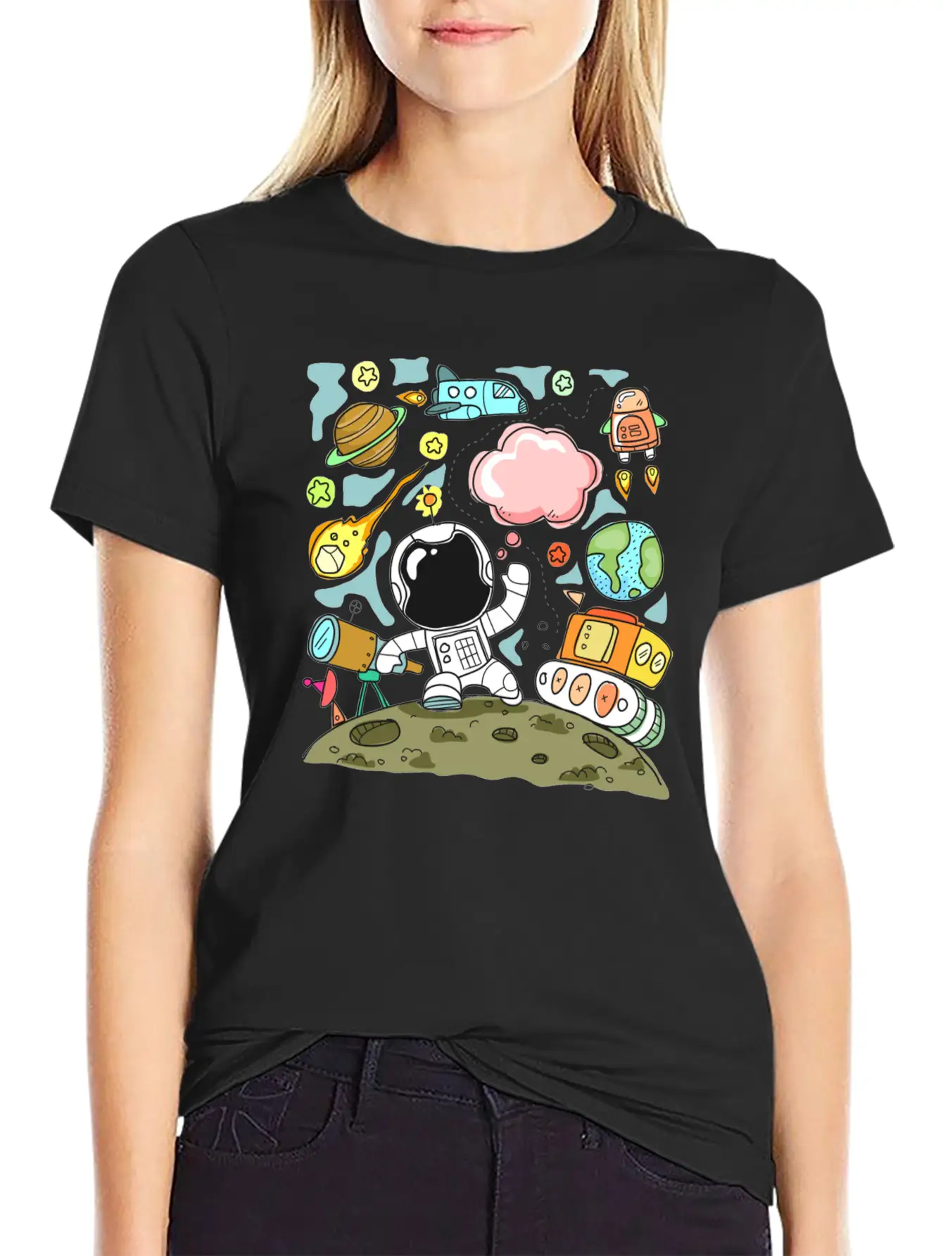 Sketch Space Travel Basic Graphic T-Shirt – Daily Comfort In Soft Cotton