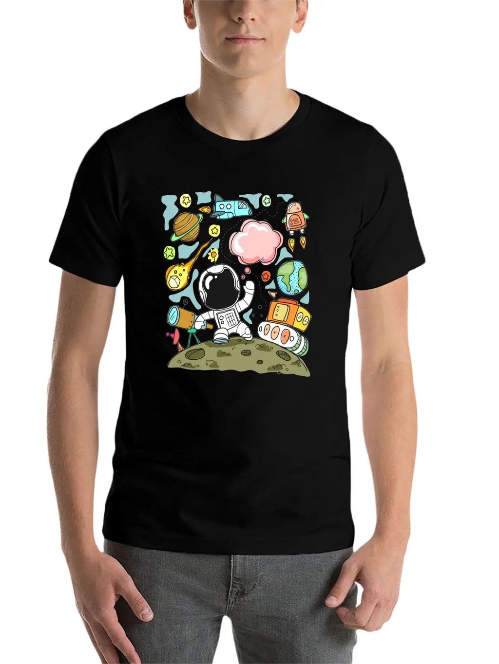 Sketch Space Travel Basic Graphic T-Shirt – Daily Comfort In Soft Cotton