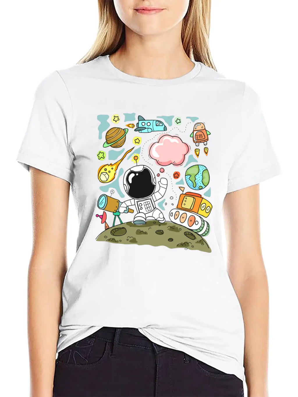 Sketch Space Travel Basic Graphic T-Shirt – Daily Comfort In Soft Cotton