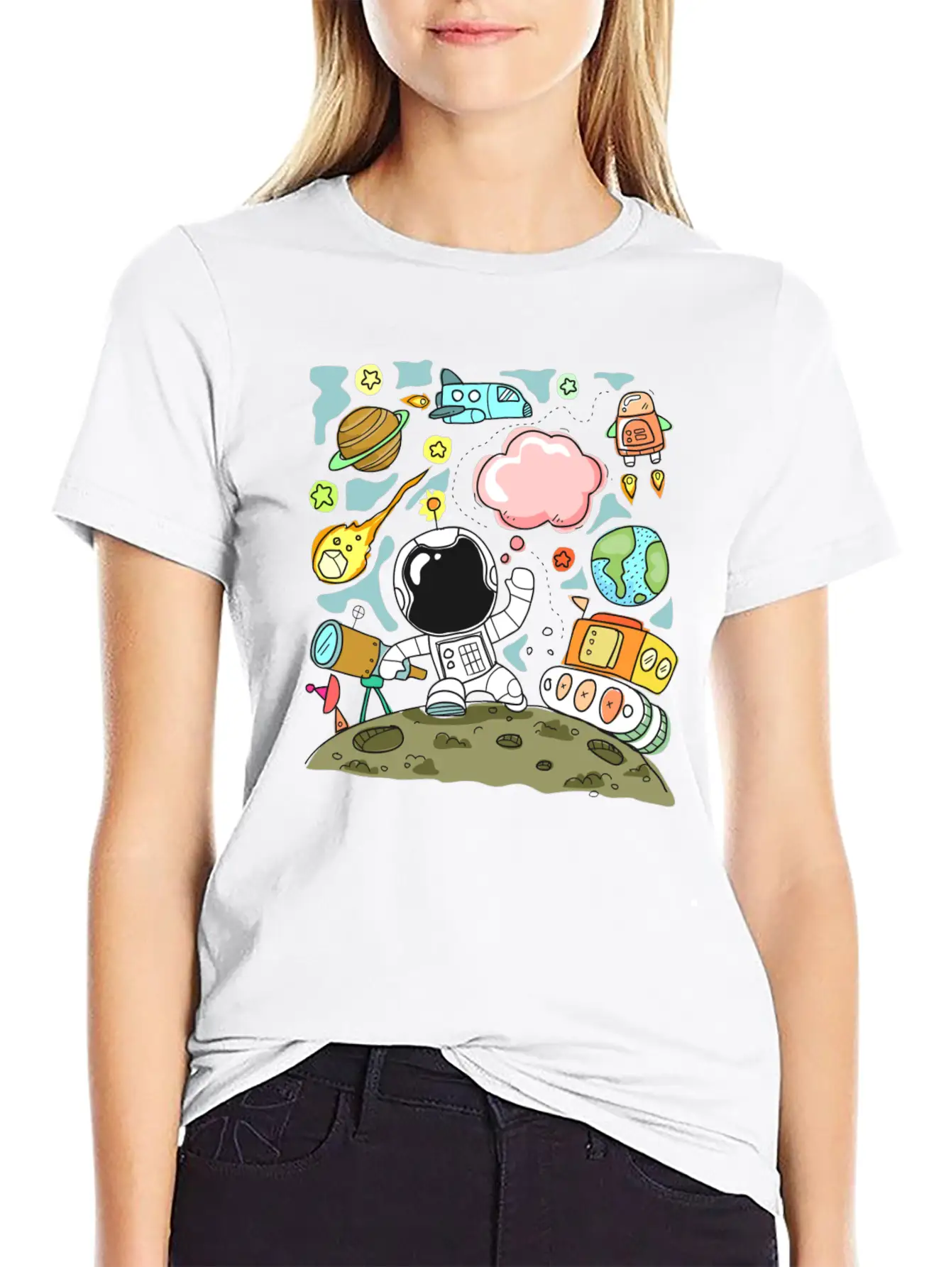 Sketch Space Travel Basic Graphic T-Shirt – Daily Comfort In Soft Cotton
