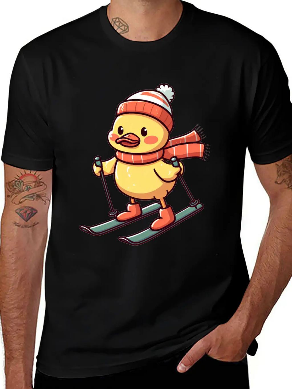 Skiing Duck In Winter Basic Graphic T-Shirt – Daily Comfort In Soft Cotton