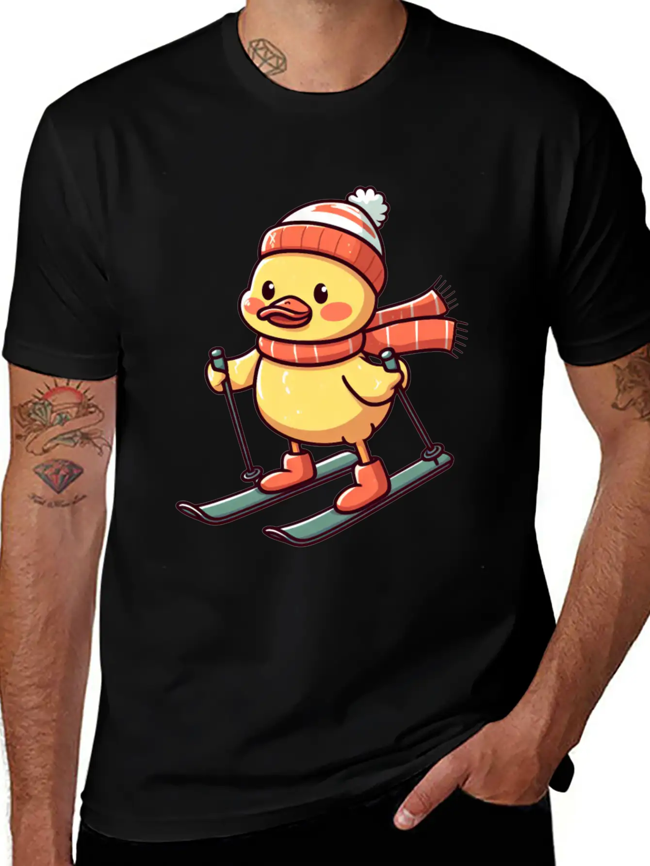 Skiing Duck In Winter Basic Graphic T-Shirt – Daily Comfort In Soft Cotton