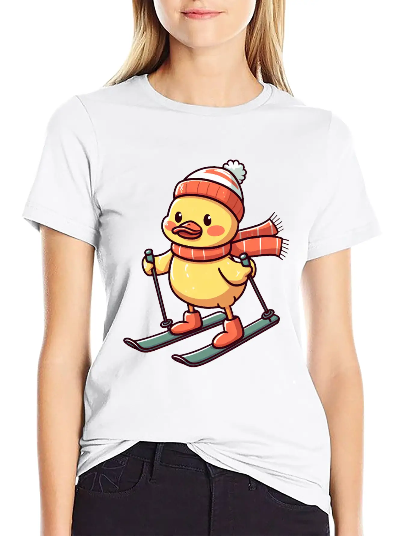 Skiing Duck In Winter Basic Graphic T-Shirt – Daily Comfort In Soft Cotton