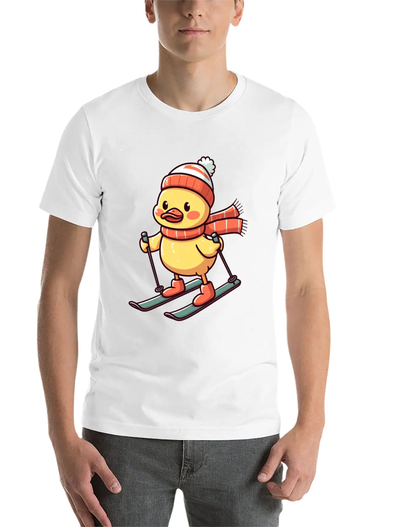 Skiing Duck In Winter Basic Graphic T-Shirt – Daily Comfort In Soft Cotton