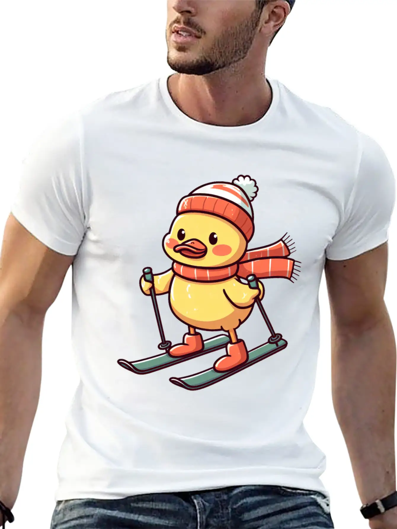 Skiing Duck In Winter Basic Graphic T-Shirt – Daily Comfort In Soft Cotton