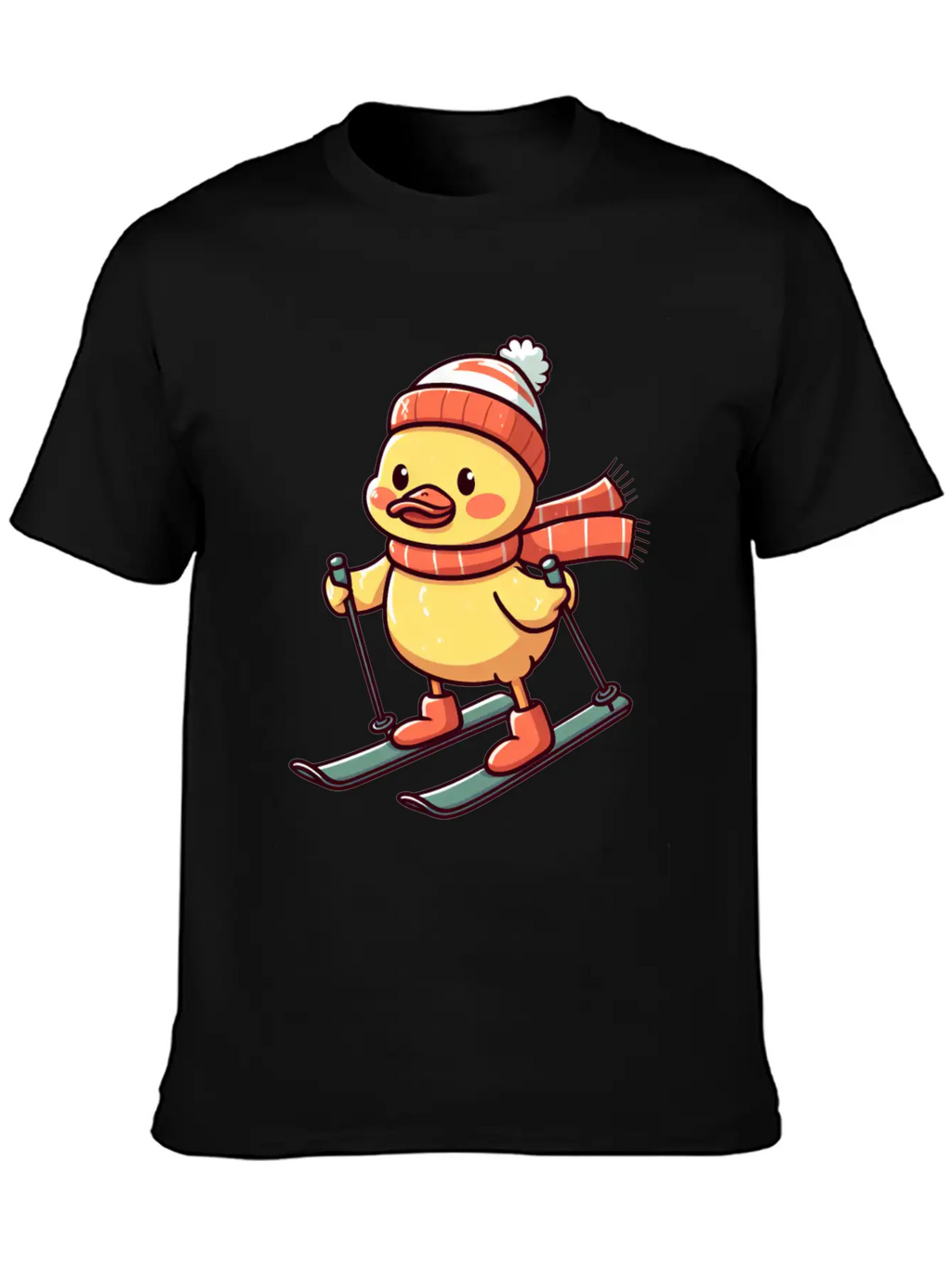 Skiing Duck In Winter Basic Graphic T-Shirt – Daily Comfort In Soft Cotton