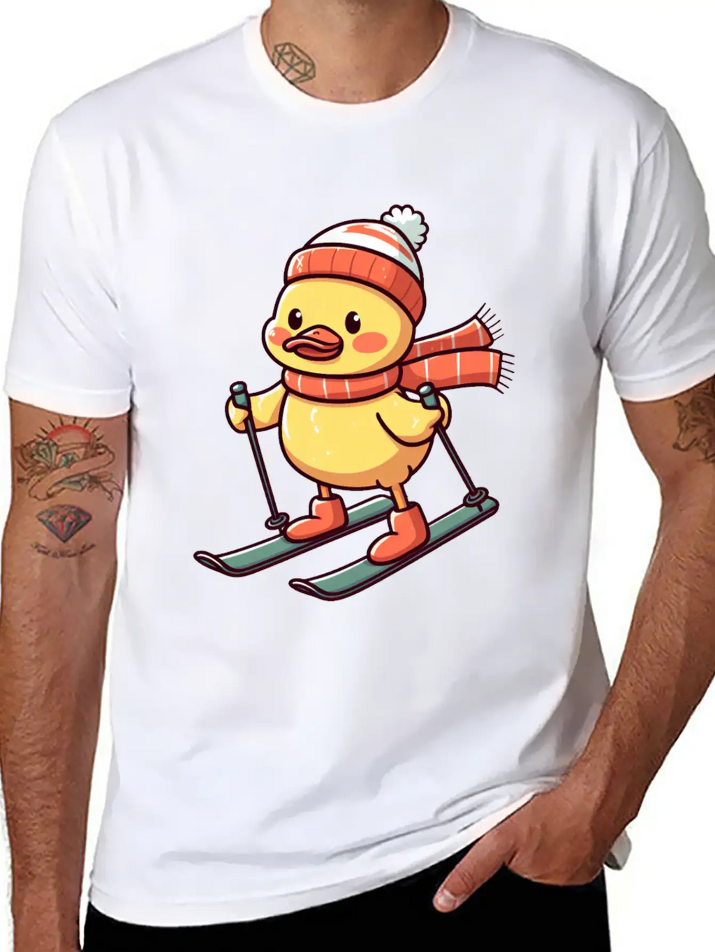 Skiing Duck In Winter Basic Graphic T-Shirt – Daily Comfort In Soft Cotton