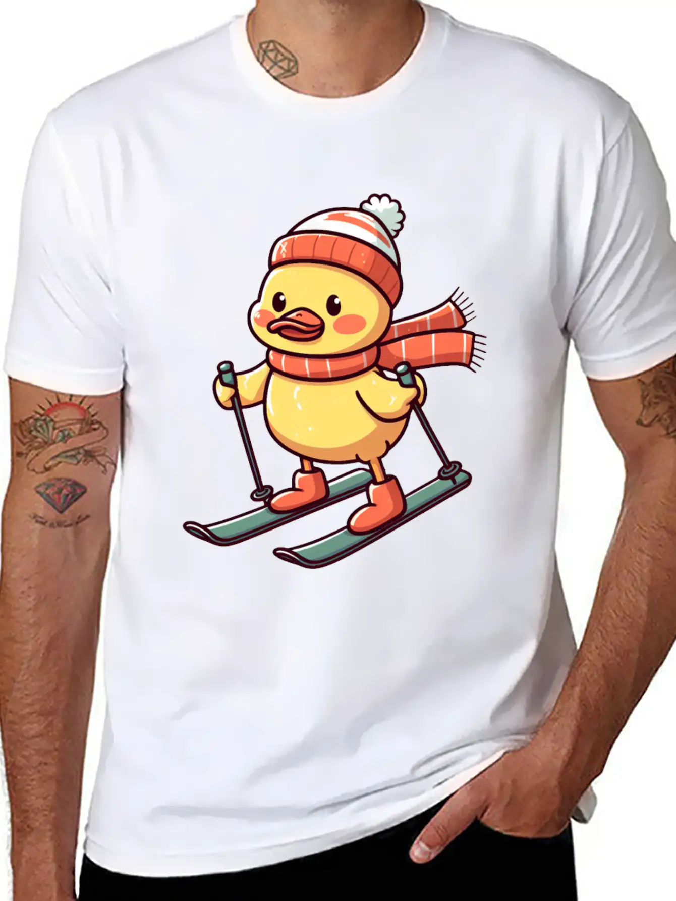 Skiing Duck In Winter Basic Graphic T-Shirt – Daily Comfort In Soft Cotton
