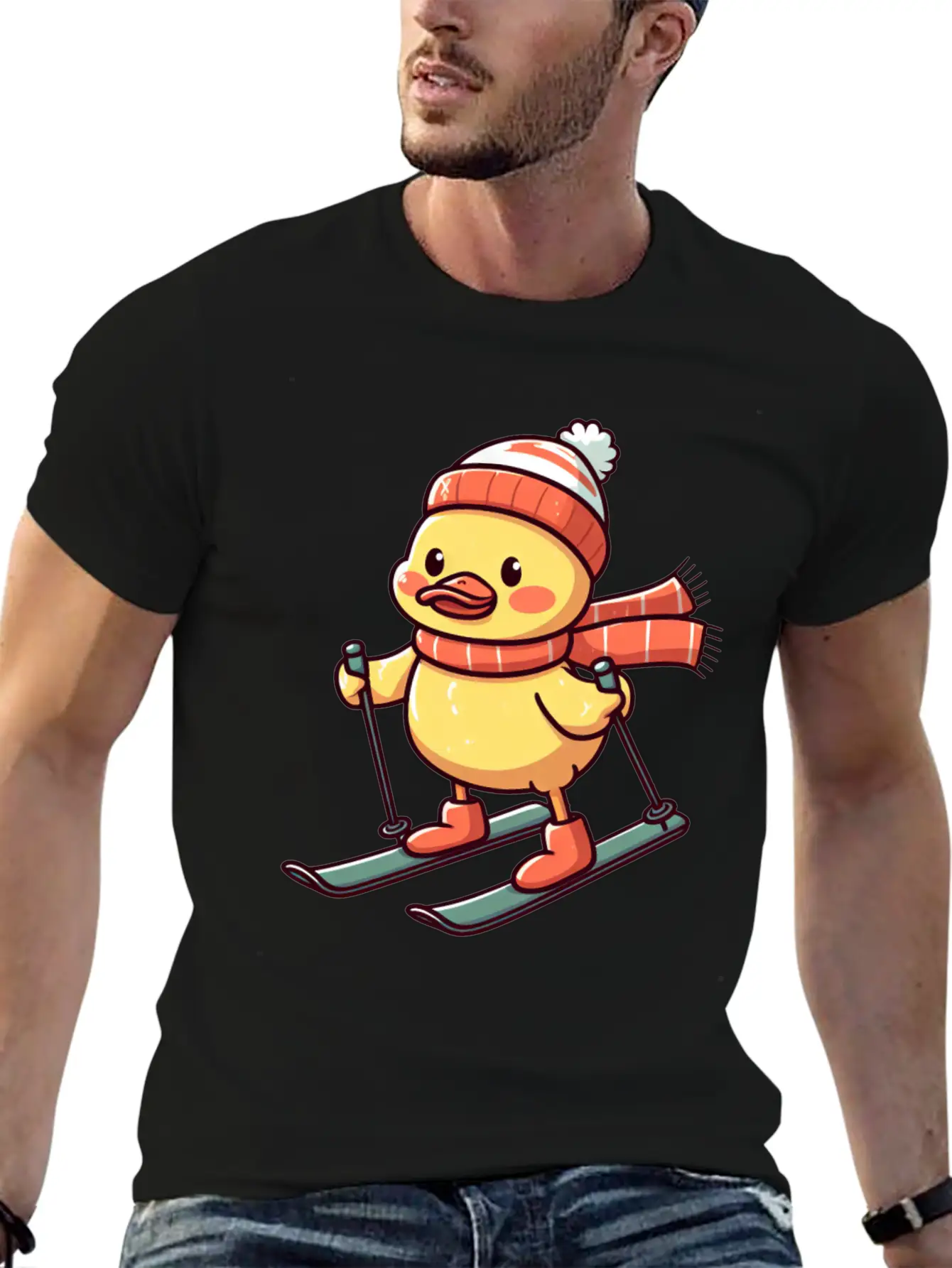 Skiing Duck In Winter Basic Graphic T-Shirt – Daily Comfort In Soft Cotton