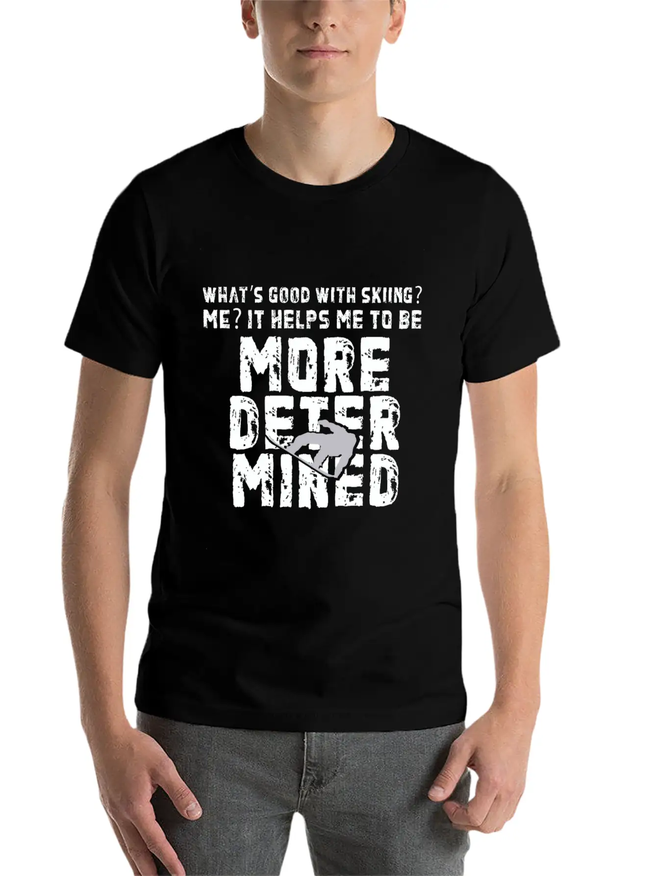 Skiing More Determined Basic Graphic T-Shirt – Daily Comfort In Soft Cotton
