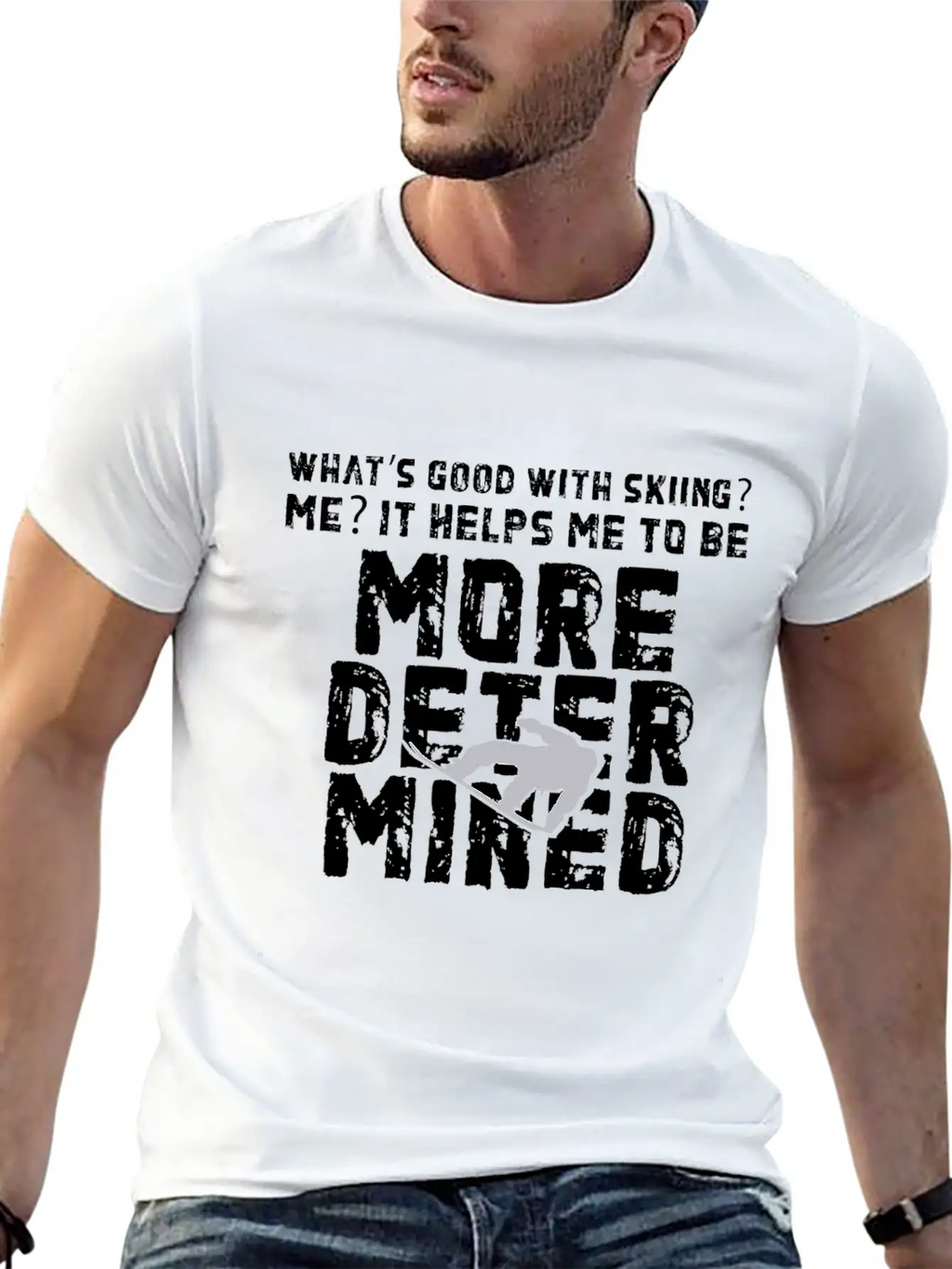 Skiing More Determined Basic Graphic T-Shirt – Daily Comfort In Soft Cotton