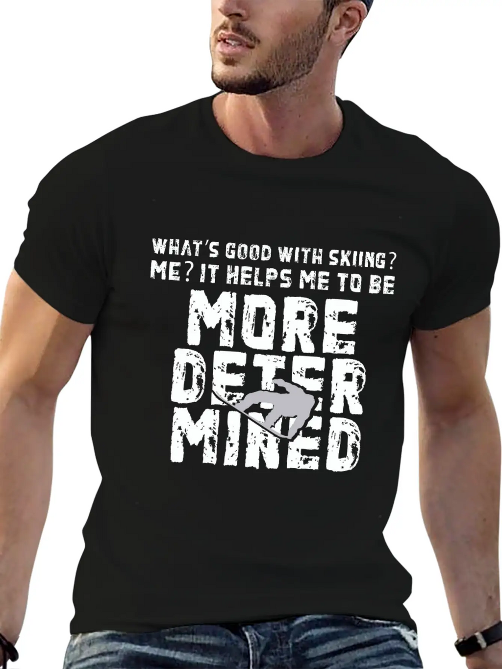 Skiing More Determined Basic Graphic T-Shirt – Daily Comfort In Soft Cotton