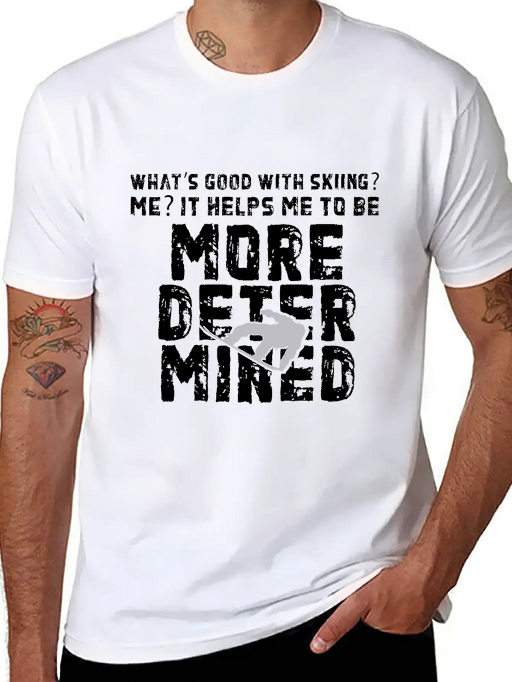 Skiing More Determined Basic Graphic T-Shirt – Daily Comfort In Soft Cotton