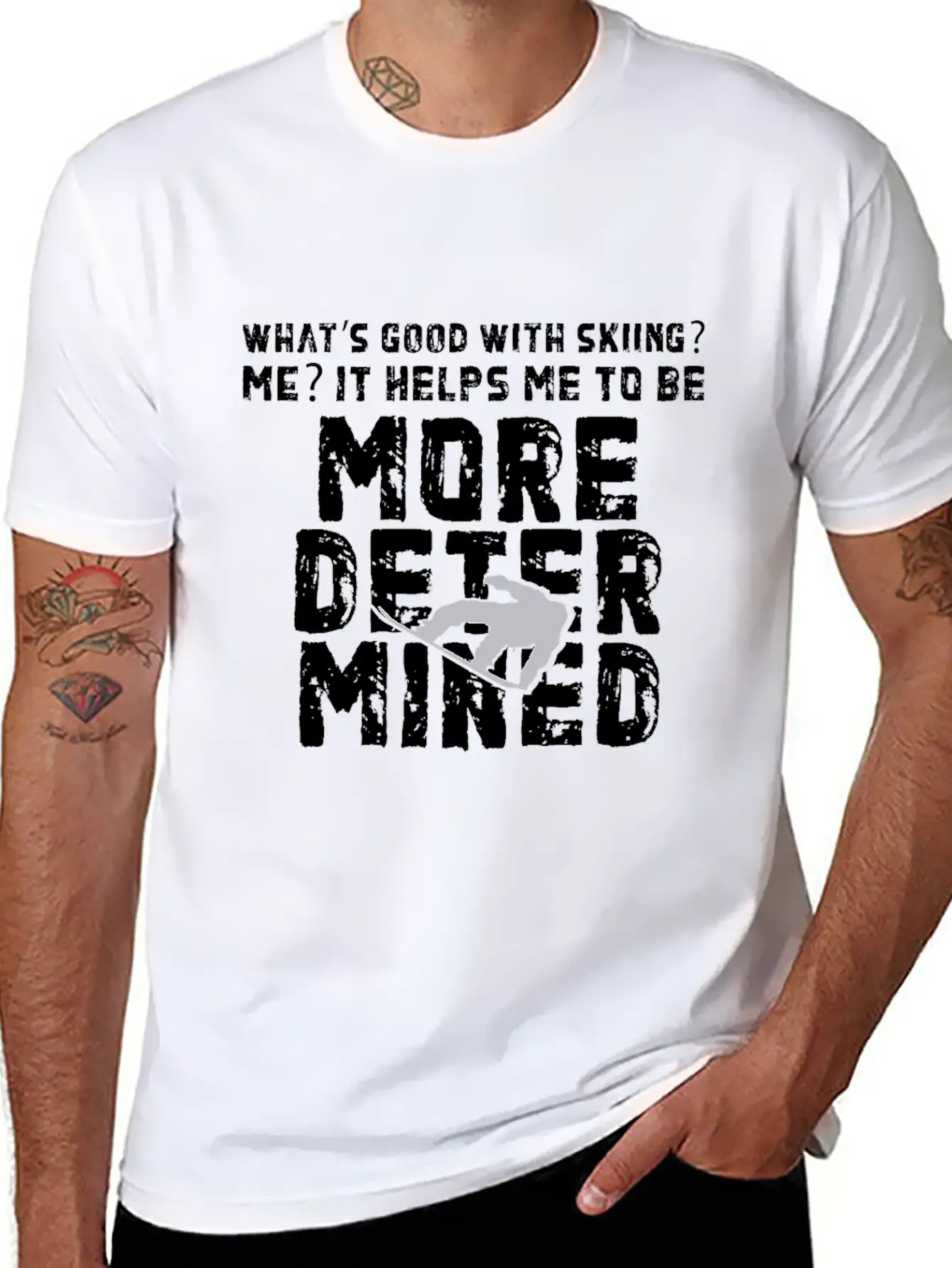 Skiing More Determined Basic Graphic T-Shirt – Daily Comfort In Soft Cotton