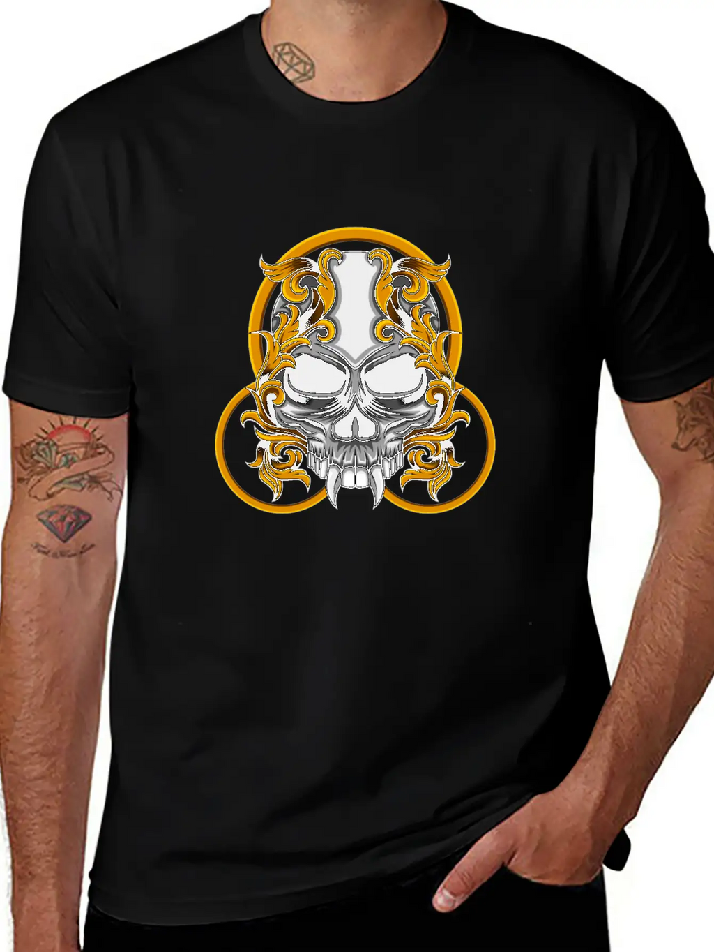 Skull Circle Copper Floral Stylish Everyday T-Shirt – Unisex Basic Cotton Tee