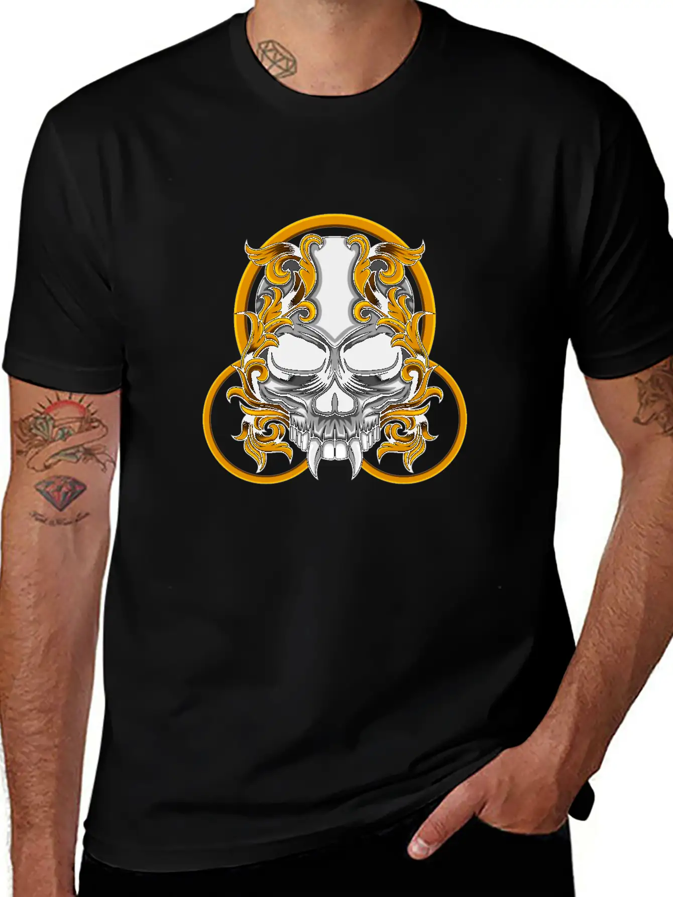 Skull Circle Copper Floral Stylish Everyday T-Shirt – Unisex Basic Cotton Tee