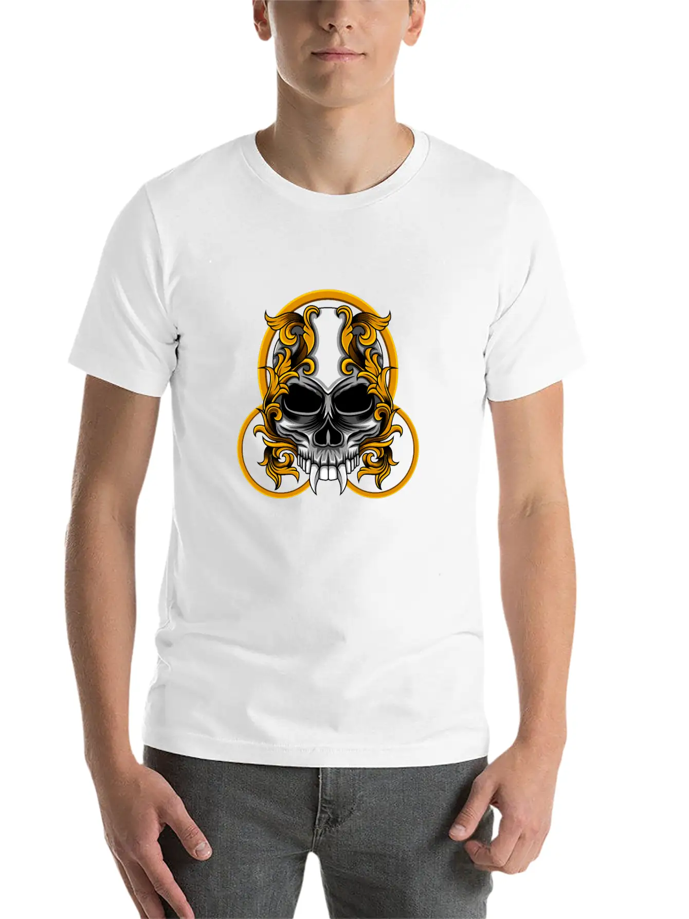 Skull Circle Copper Floral Stylish Everyday T-Shirt – Unisex Basic Cotton Tee