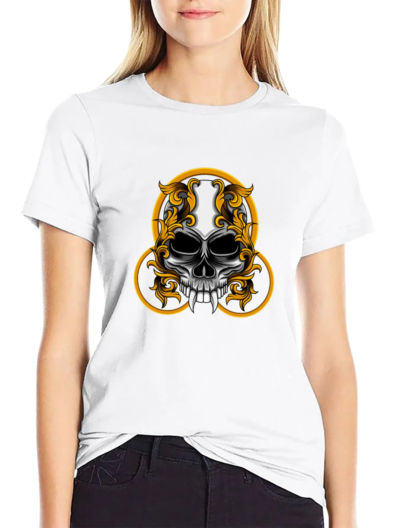 Skull Circle Copper Floral Stylish Everyday T-Shirt – Unisex Basic Cotton Tee