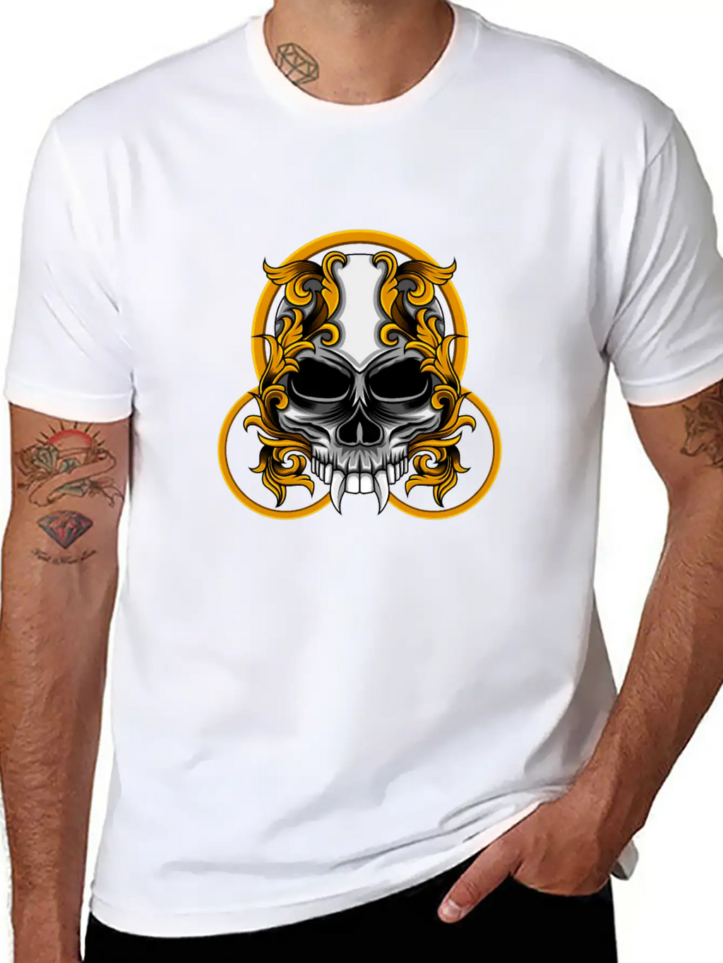 Skull Circle Copper Floral Stylish Everyday T-Shirt – Unisex Basic Cotton Tee