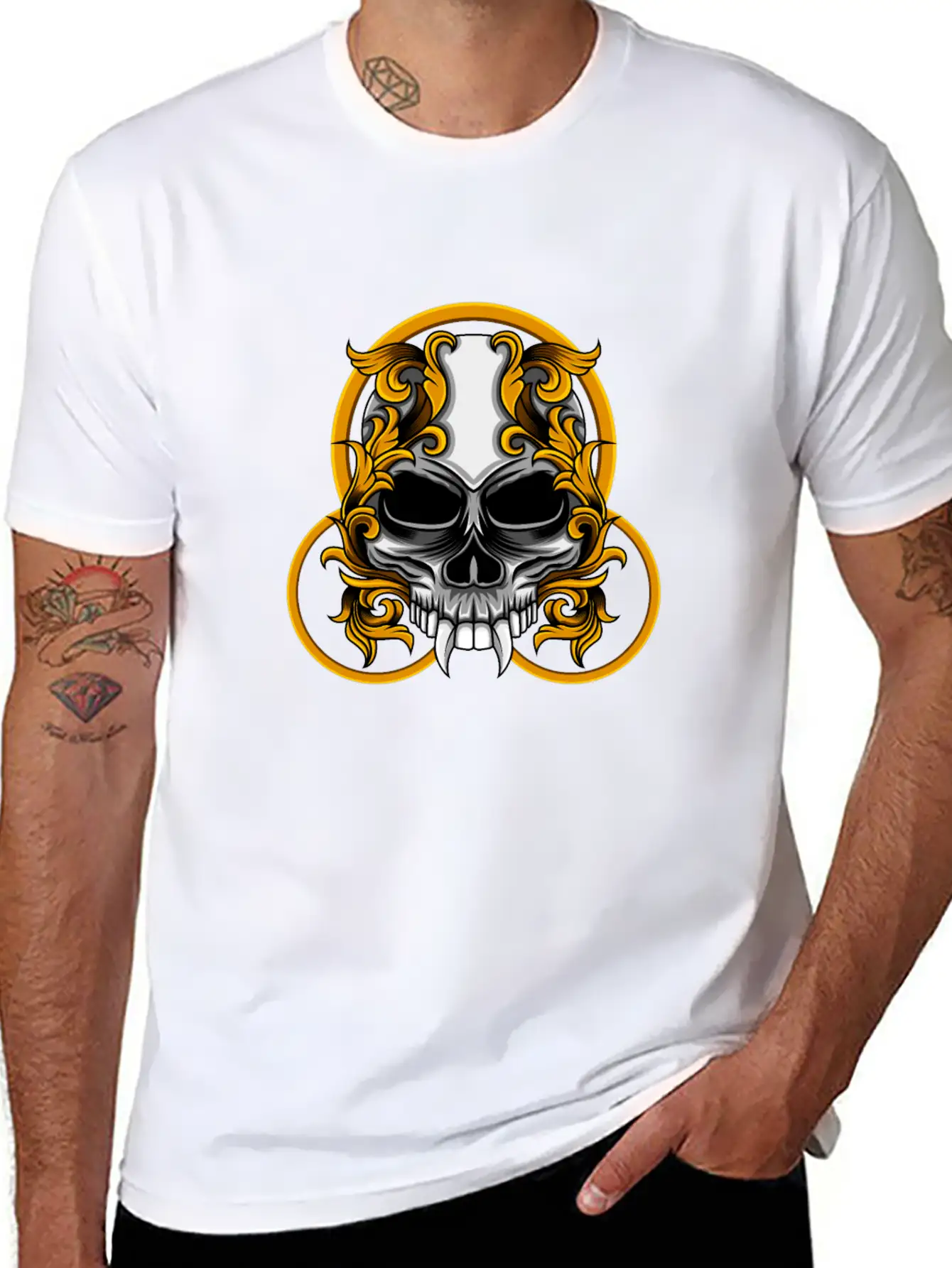 Skull Circle Copper Floral Stylish Everyday T-Shirt – Unisex Basic Cotton Tee