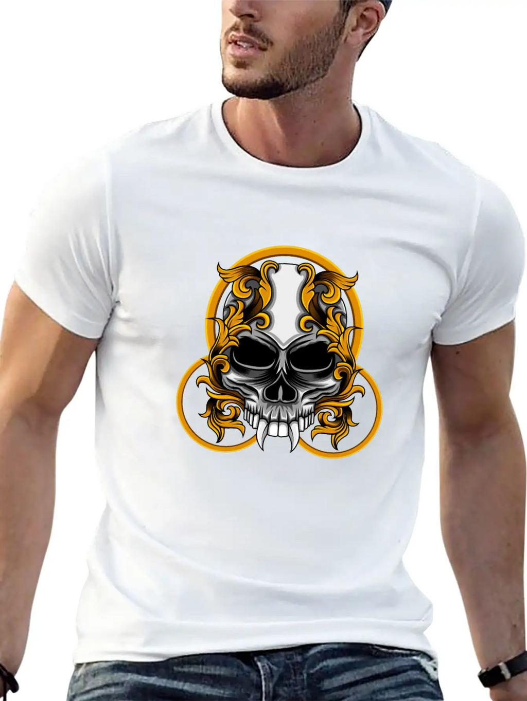 Skull Circle Copper Floral Stylish Everyday T-Shirt – Unisex Basic Cotton Tee
