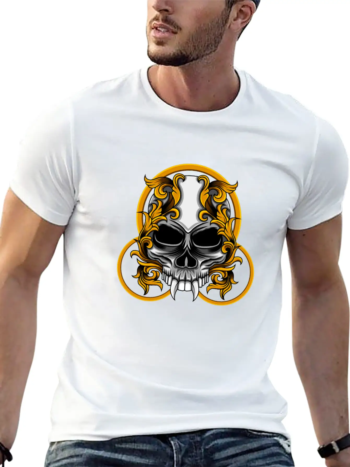 Skull Circle Copper Floral Stylish Everyday T-Shirt – Unisex Basic Cotton Tee