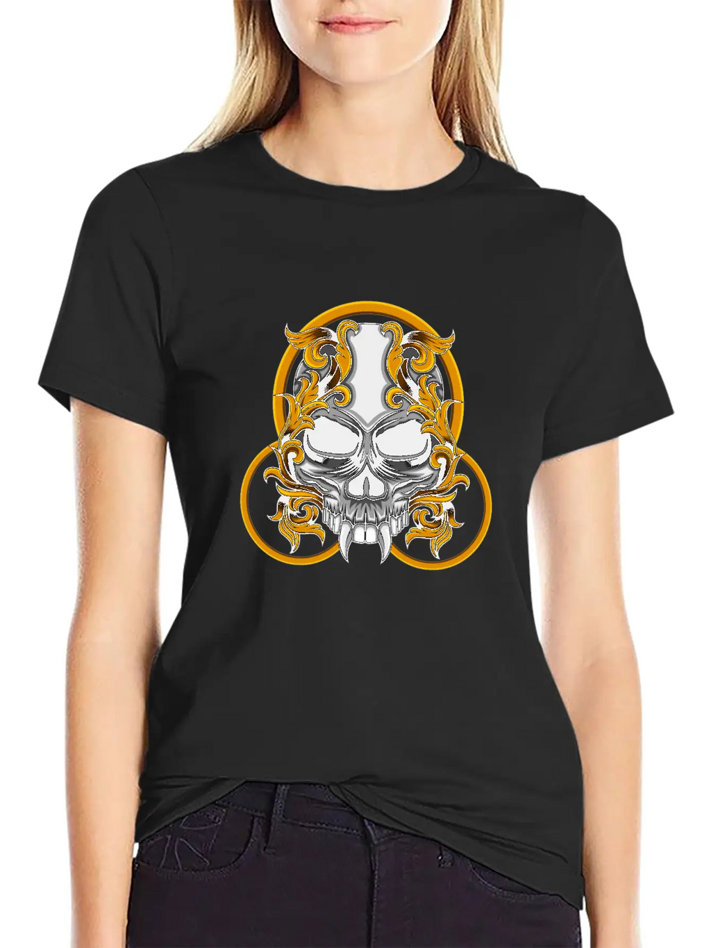 Skull Circle Copper Floral Stylish Everyday T-Shirt – Unisex Basic Cotton Tee