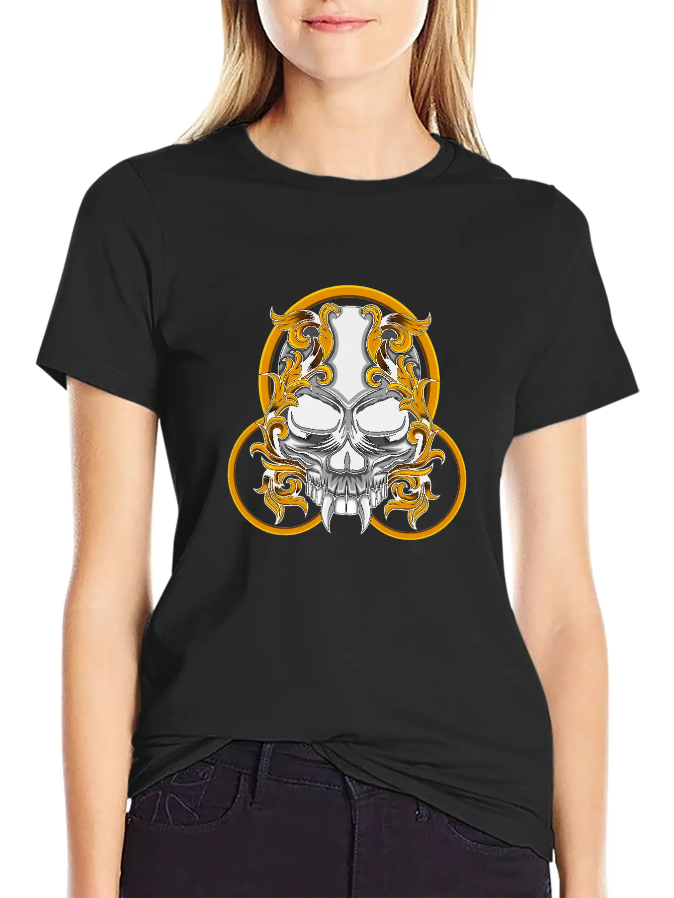Skull Circle Copper Floral Stylish Everyday T-Shirt – Unisex Basic Cotton Tee