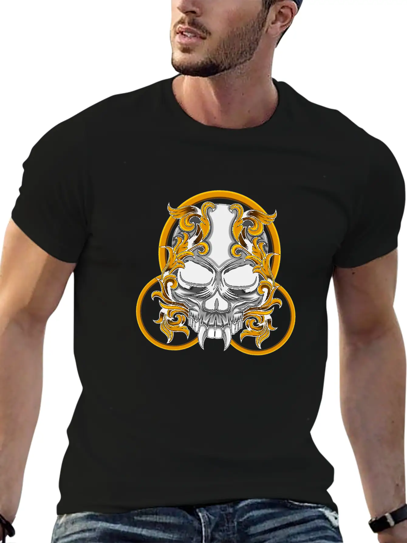 Skull Circle Copper Floral Stylish Everyday T-Shirt – Unisex Basic Cotton Tee