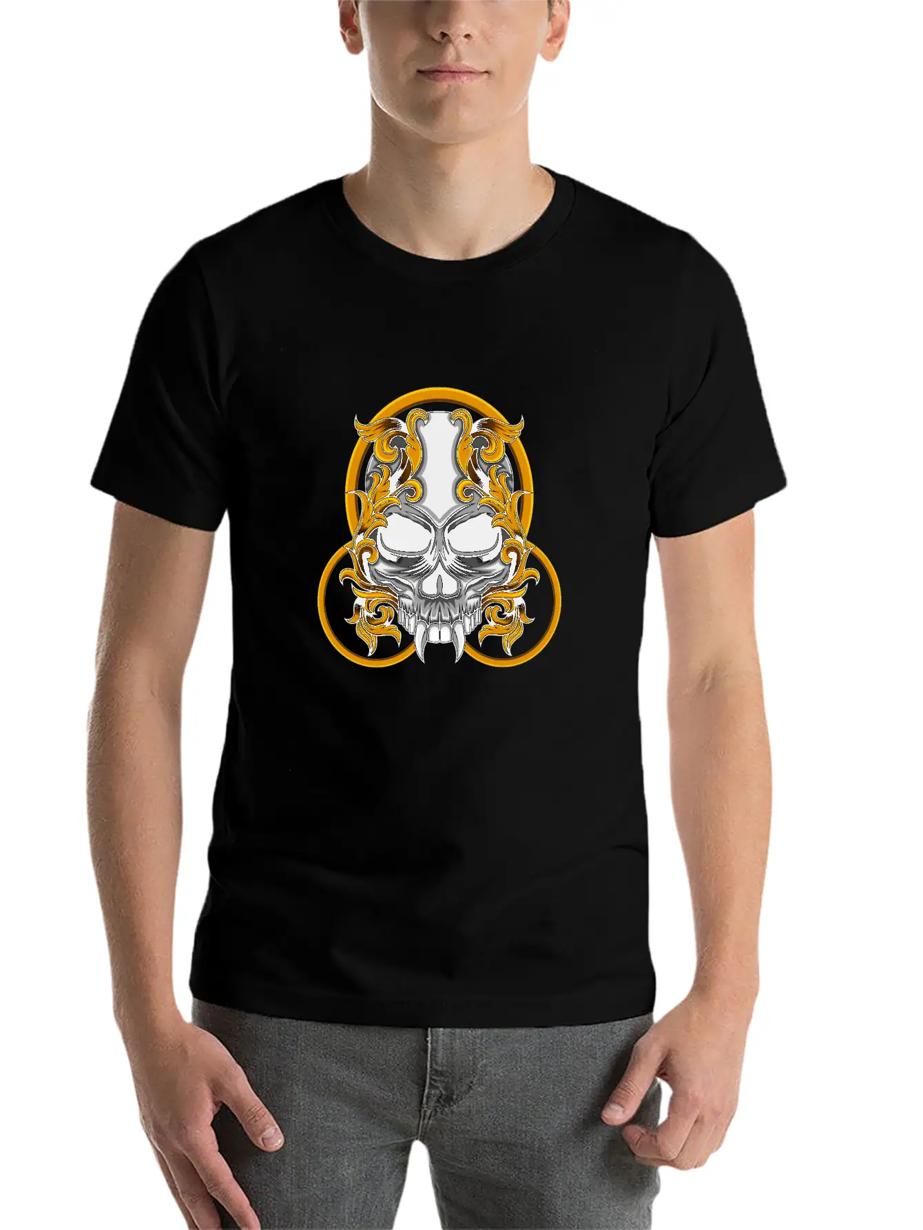 Skull Circle Copper Floral Stylish Everyday T-Shirt – Unisex Basic Cotton Tee