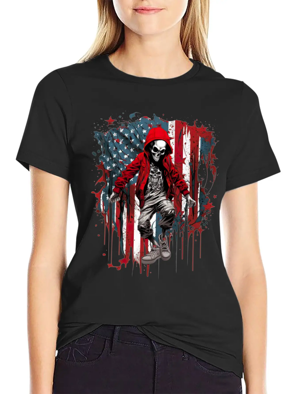 Skull Dance Patriotic Street American USA Flag Basic Graphic T-Shirt – Daily Comfort In Soft Cotton