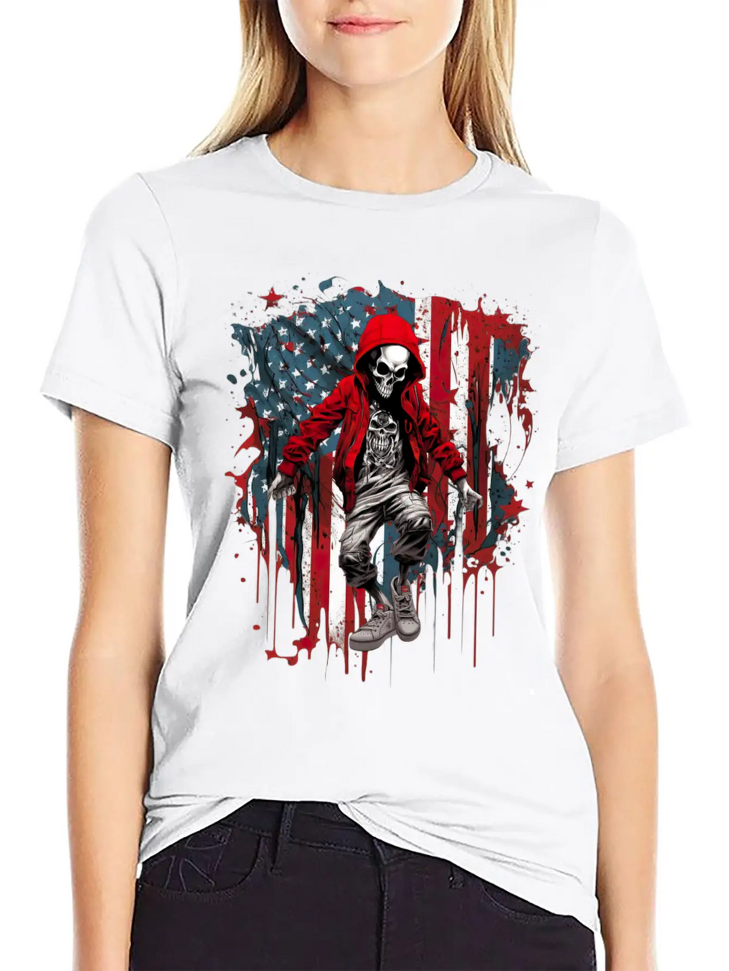 Skull Dance Patriotic Street American USA Flag Basic Graphic T-Shirt – Daily Comfort In Soft Cotton