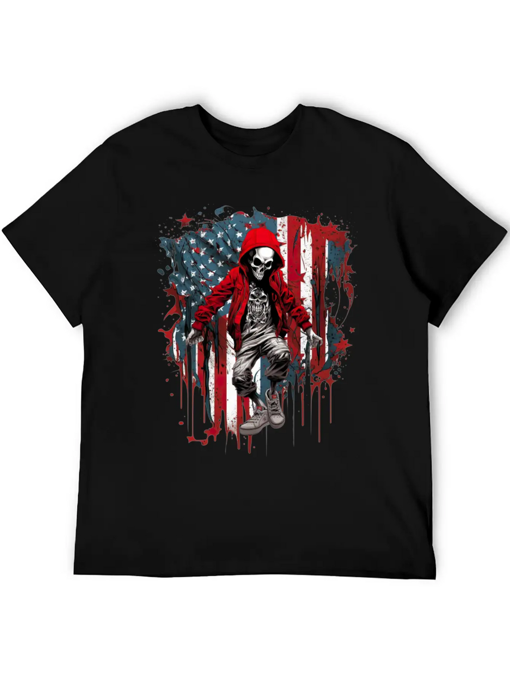 Skull Dance Patriotic Street American USA Flag Basic Graphic T-Shirt – Daily Comfort In Soft Cotton