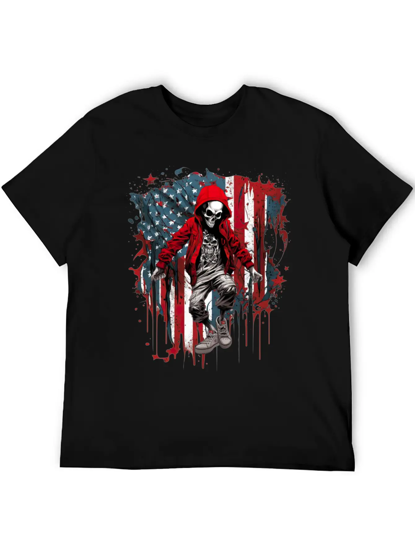 Skull Dance Patriotic Street American USA Flag Basic Graphic T-Shirt – Daily Comfort In Soft Cotton