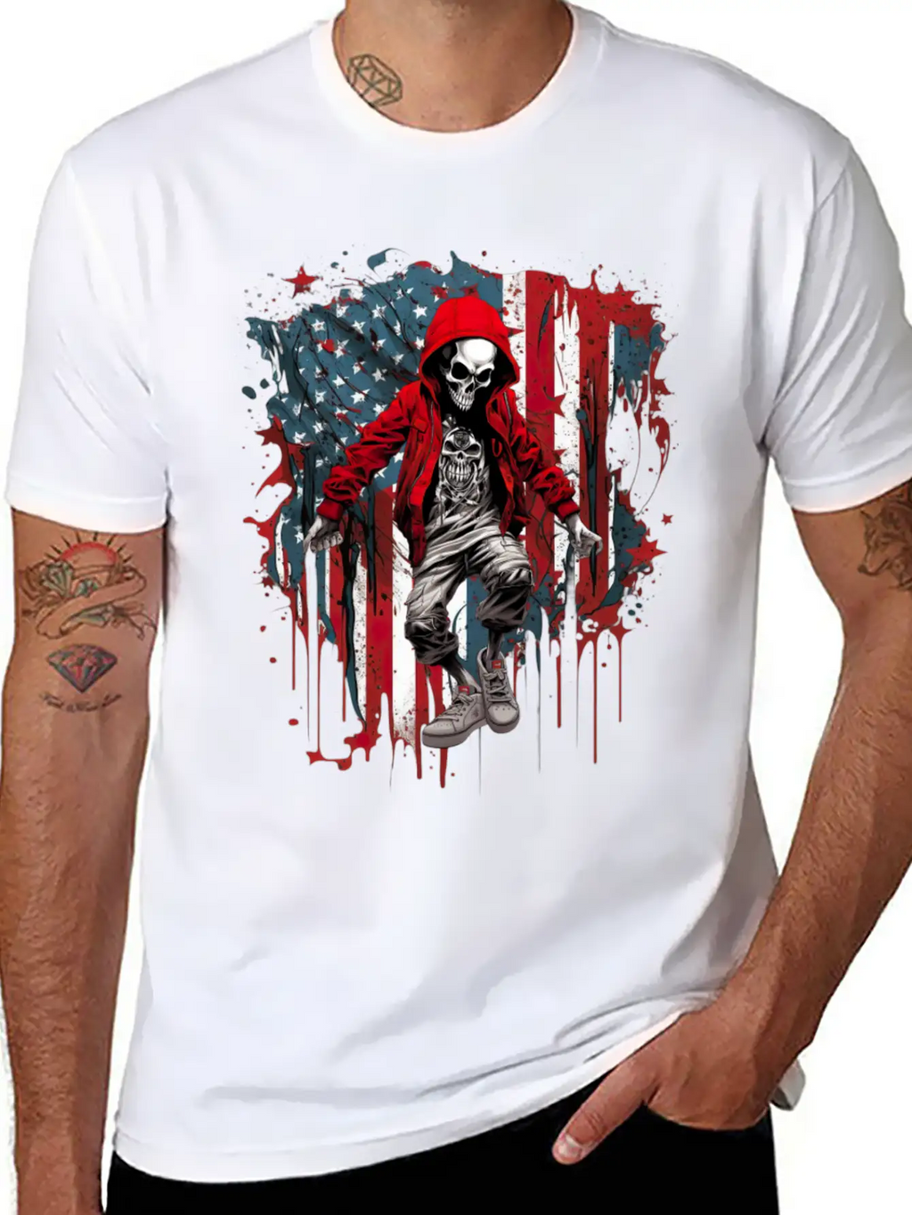 Skull Dance Patriotic Street American USA Flag Basic Graphic T-Shirt – Daily Comfort In Soft Cotton