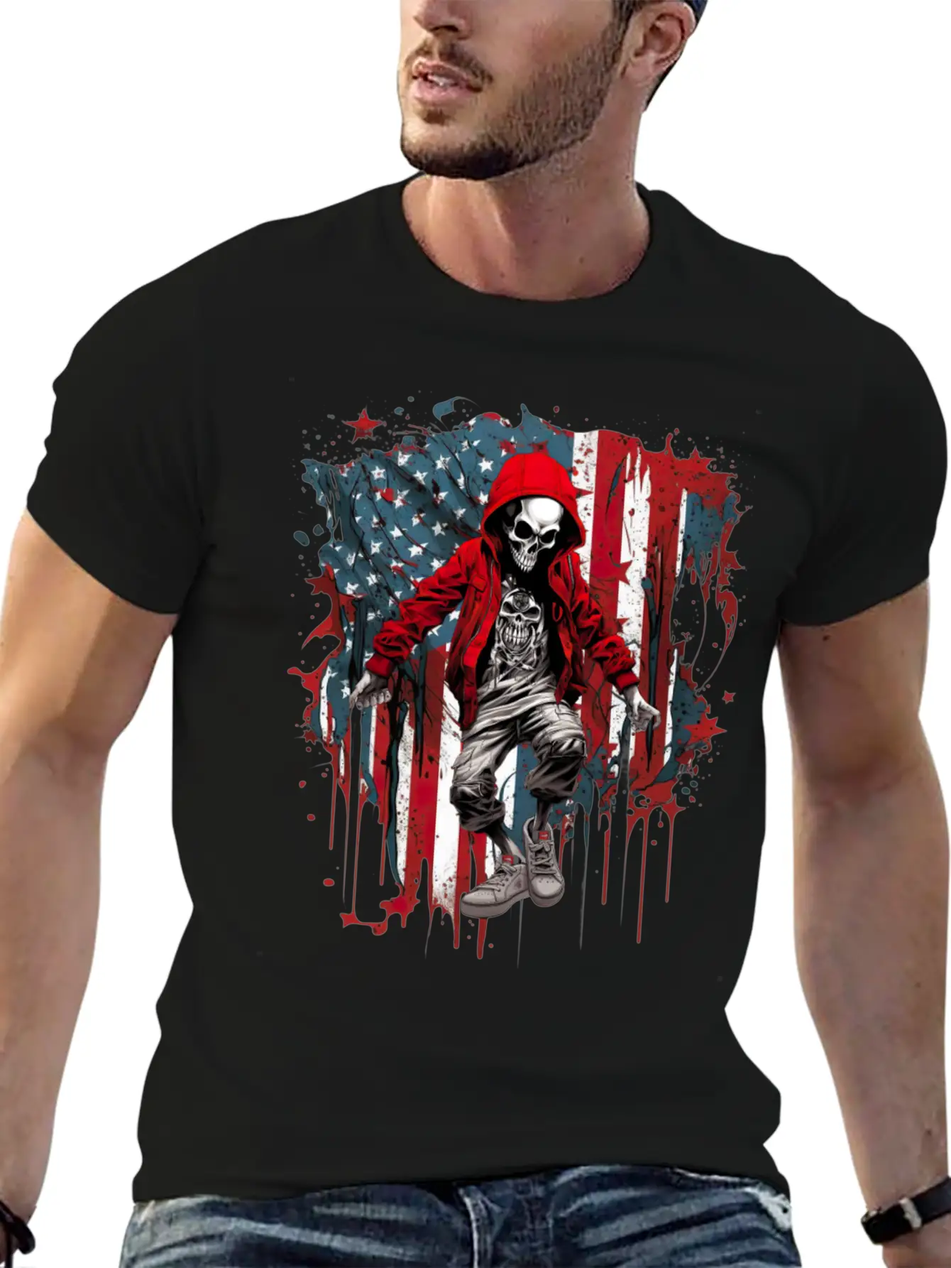 Skull Dance Patriotic Street American USA Flag Basic Graphic T-Shirt – Daily Comfort In Soft Cotton