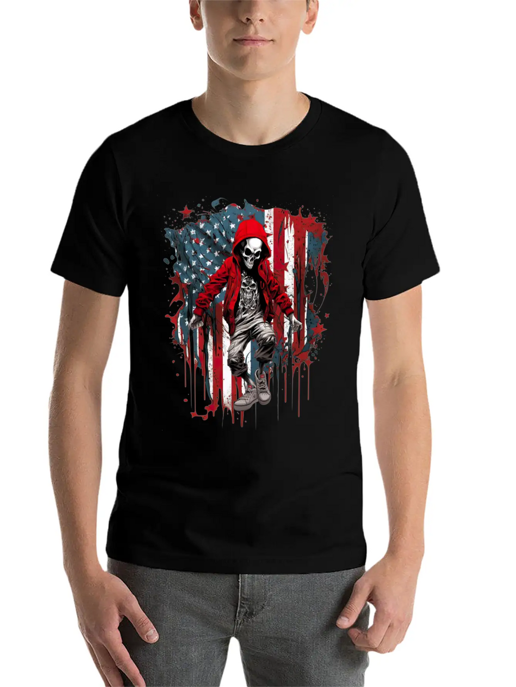 Skull Dance Patriotic Street American USA Flag Basic Graphic T-Shirt – Daily Comfort In Soft Cotton