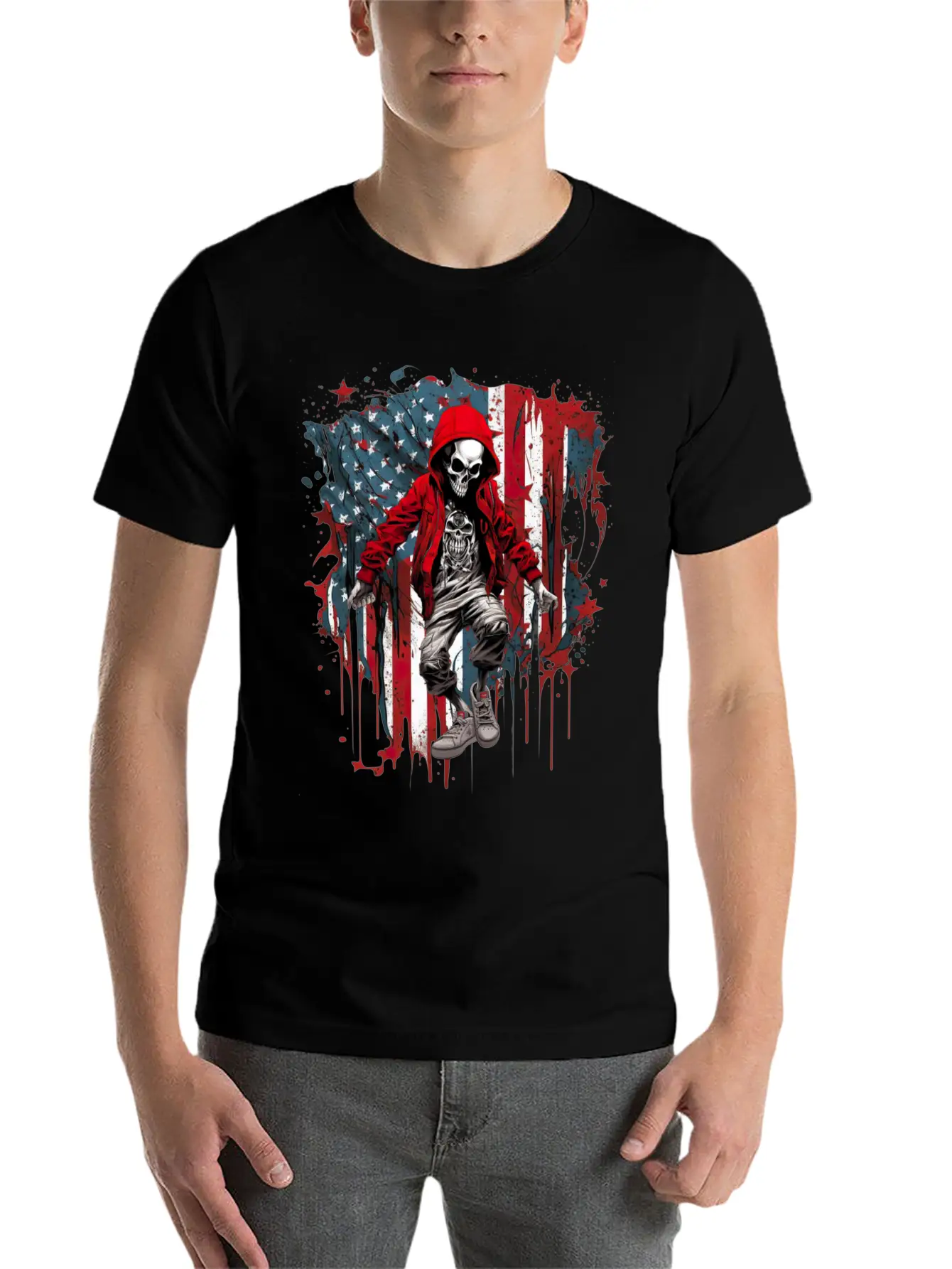 Skull Dance Patriotic Street American USA Flag Basic Graphic T-Shirt – Daily Comfort In Soft Cotton